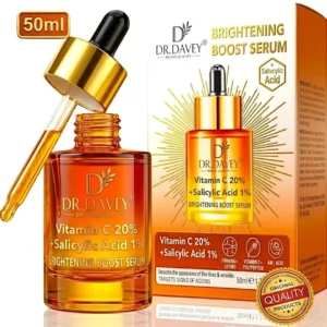 Dr Davey Vitamin C 20 percent Salicylic Acid 1 percent Brightening Boost Serum 50ml face serum bottle and box