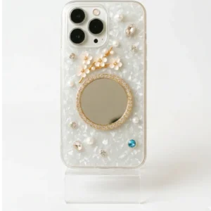 Imperial Pearl Blossom Mirror Luxury Marble iPhone Case with Floral Design for Pro Max