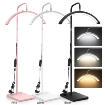 Home 17 23” LED Half Moon Lamp with Stand – Adjustable Makeup & TikTok Lighting (Dimmable, 3 Color Modes)