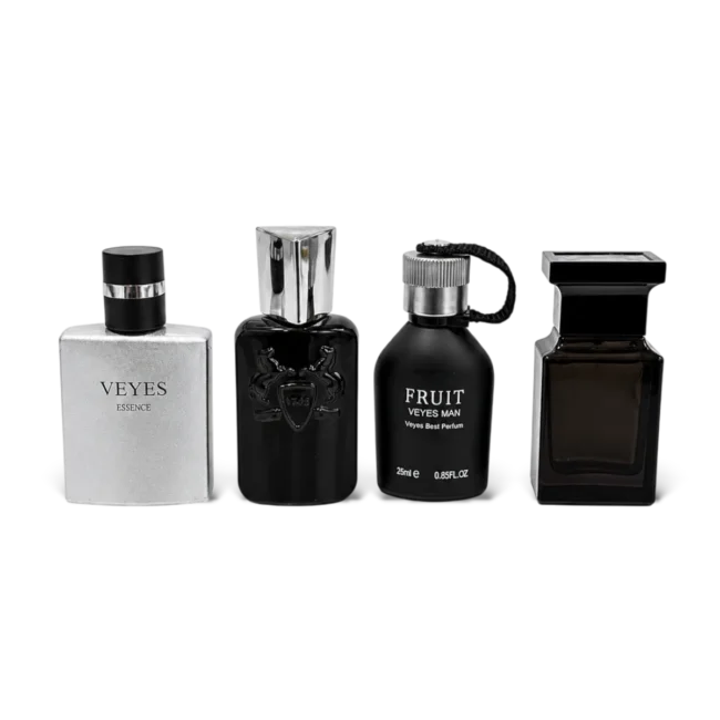 veyes-perfume-gift-set-w1283 Veyes Perfume Gift Set W1328 four luxury miniature bottles on display