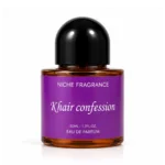 Khair Confession Niche Fragrance 50ml bottle showing a purple label and black cap bottle.
