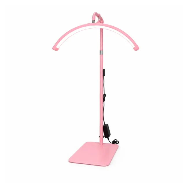 pink-half-moon-led-lash-lamp A pastel pink 23 inch Half Moon LED Lash Lamp standing upright on a flat rectangular base.