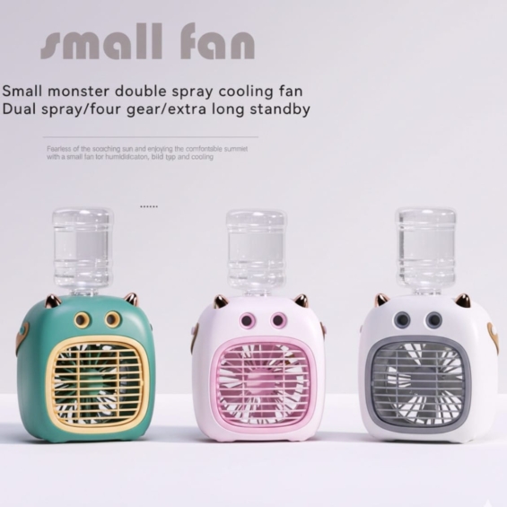 Little Monster Portable Mist Spray Cooling Fan – USB Rechargeable Air Humidifier & Cooler with Handle